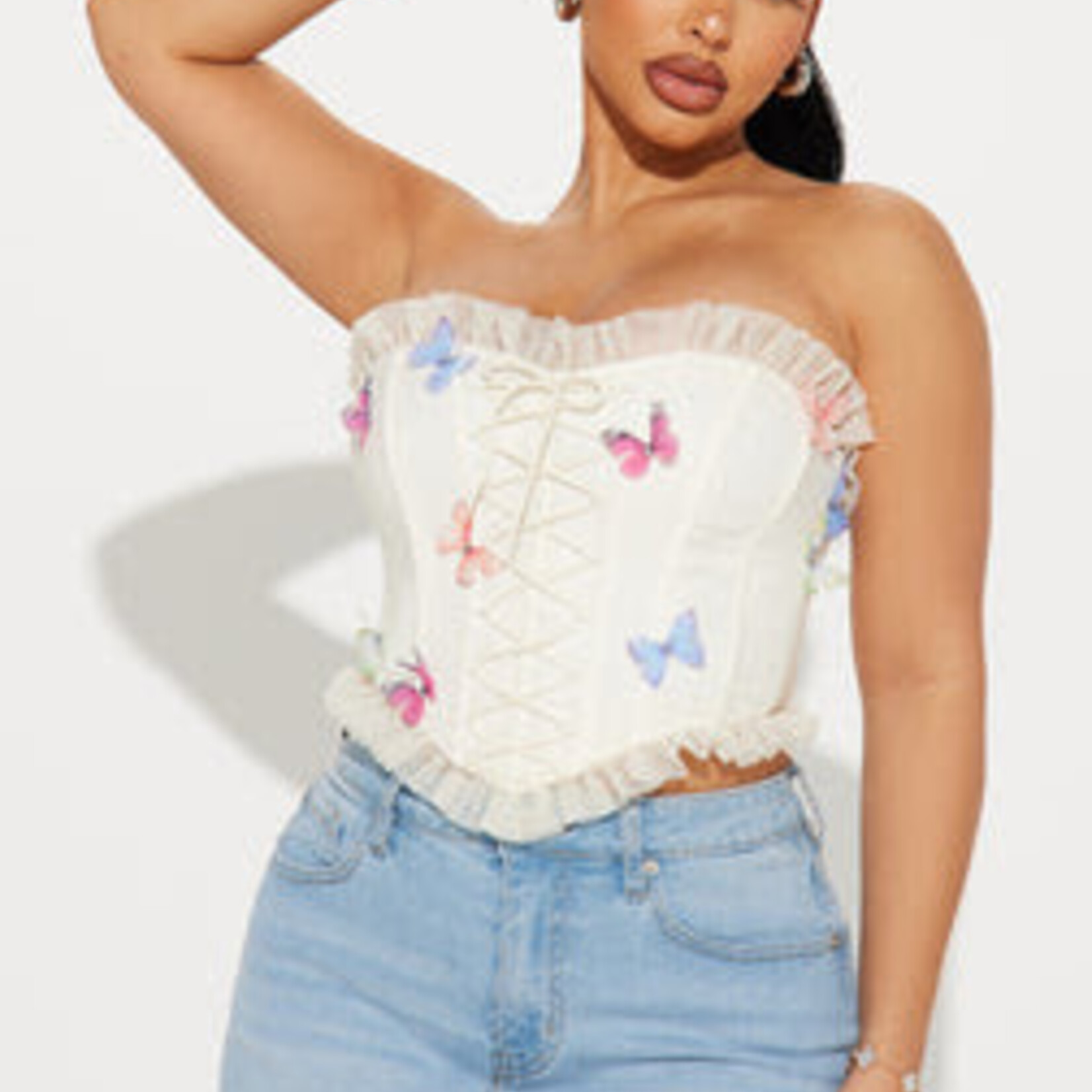 0601 | FNN | Mariposa Mesh Corset Top - Cream - XL