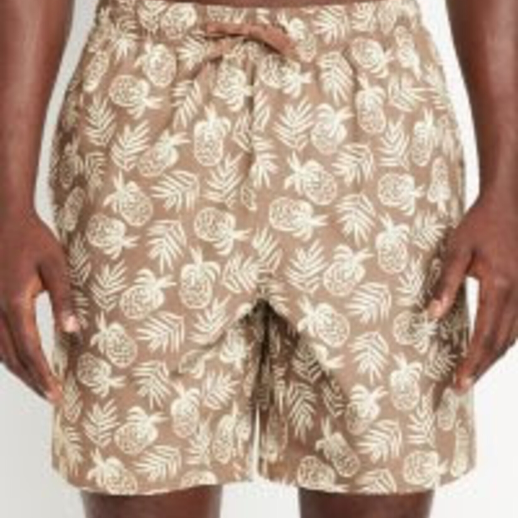 0601 | OLD NAVY |  Printed Swim Trunks -- 7-inch inseam: Brown PINEAPPLE Print Size: M"
