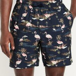0601 | OLD NAVY | Printed Swim Trunks -- 7-inch inseam - True Blue Flamingo Print Size: XL"