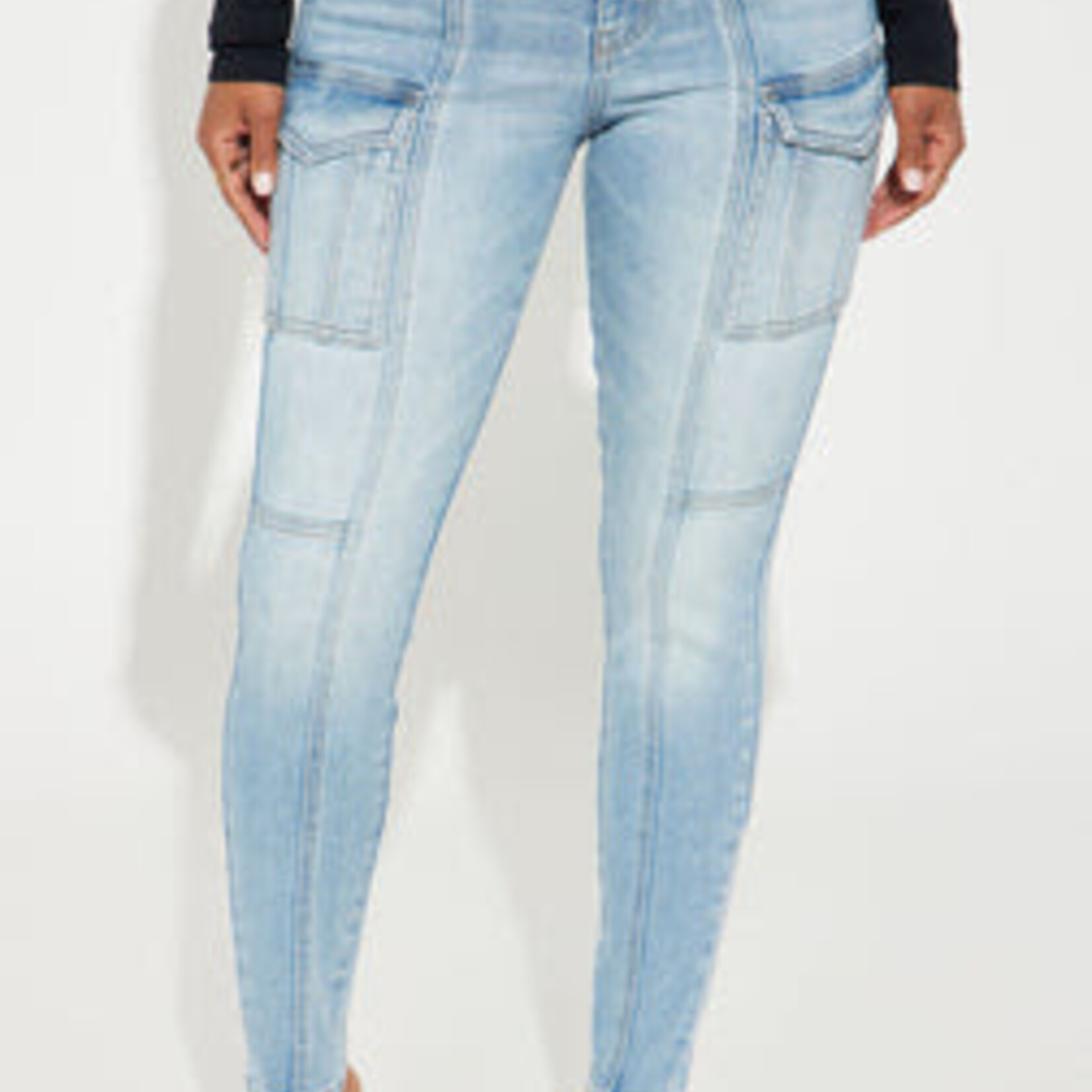 QQ | FFN | Off The Clock Stretch Cargo Skinny Jeans - Light Wash