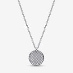 0913 | PANDORA | Authentic| (925 Sterling Silver) - Pandora Timeless Pavé Round Pendant Necklace