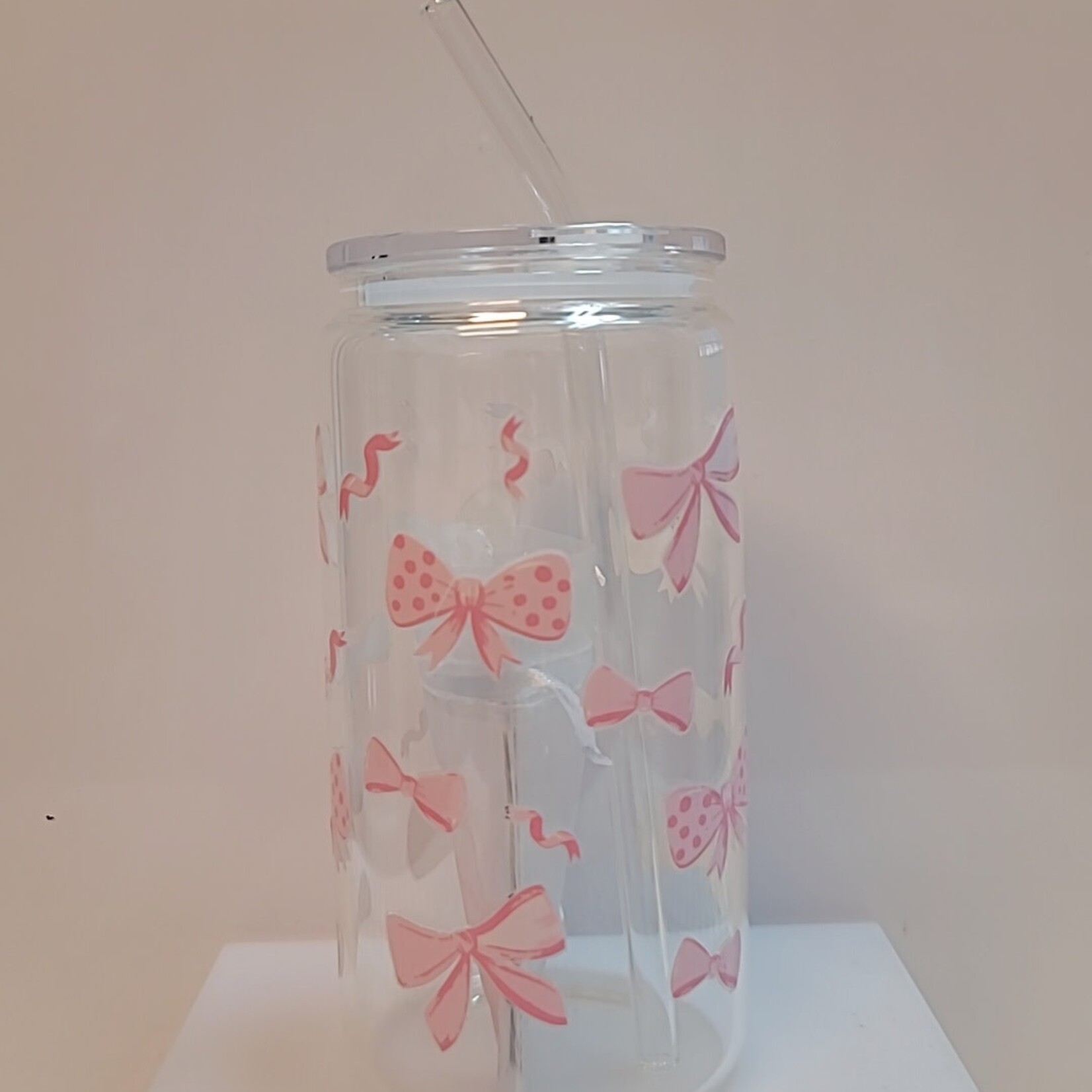1023 | GRACE'S|PLAIN GLASS CUP 16 OZ.- Pink Bows