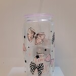 1023 | GRACE'S|PINK GLASS CUP 16 OZ.- Bows/Glitter Top