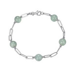 1217 | "Dynasty Jade Sterling Silver Green Jade Station Link Bracelet x1 Color: Jade  Size: 7.25""  "