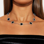 QQ | FNN | "  Clover Bae Chain Necklace - Silver/Black"
