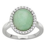 1217 | "Dynasty Jade Sterling Silver Jade & Cubic Zirconia Halo Ring - Color: Sterling  Size: 9"