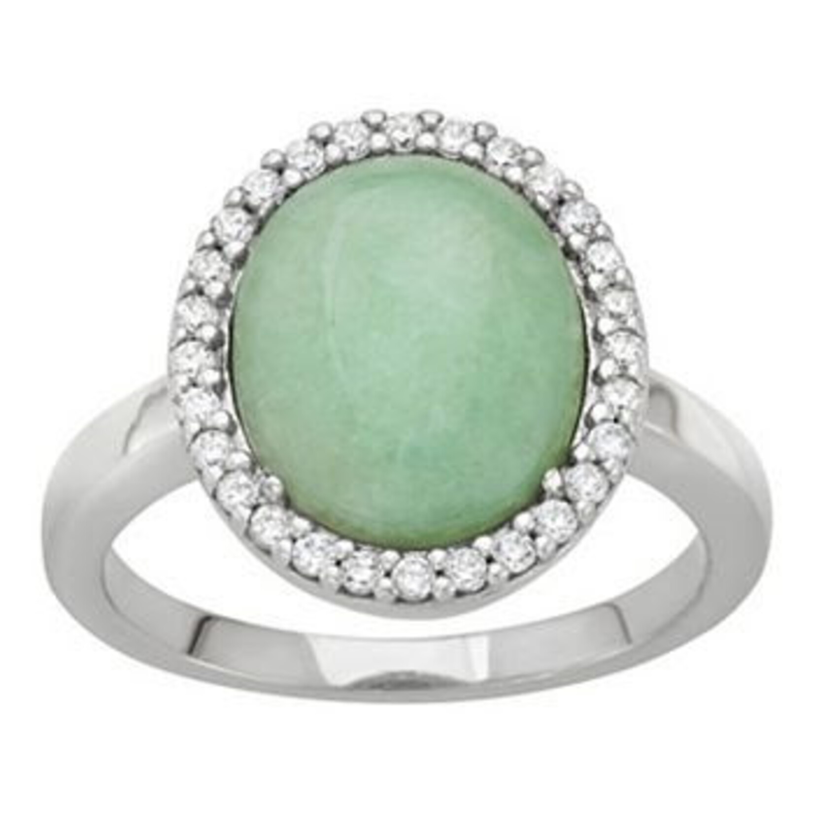 1217 | "Dynasty Jade Sterling Silver Jade & Cubic Zirconia Halo Ring - Color: Sterling  Size: 9"