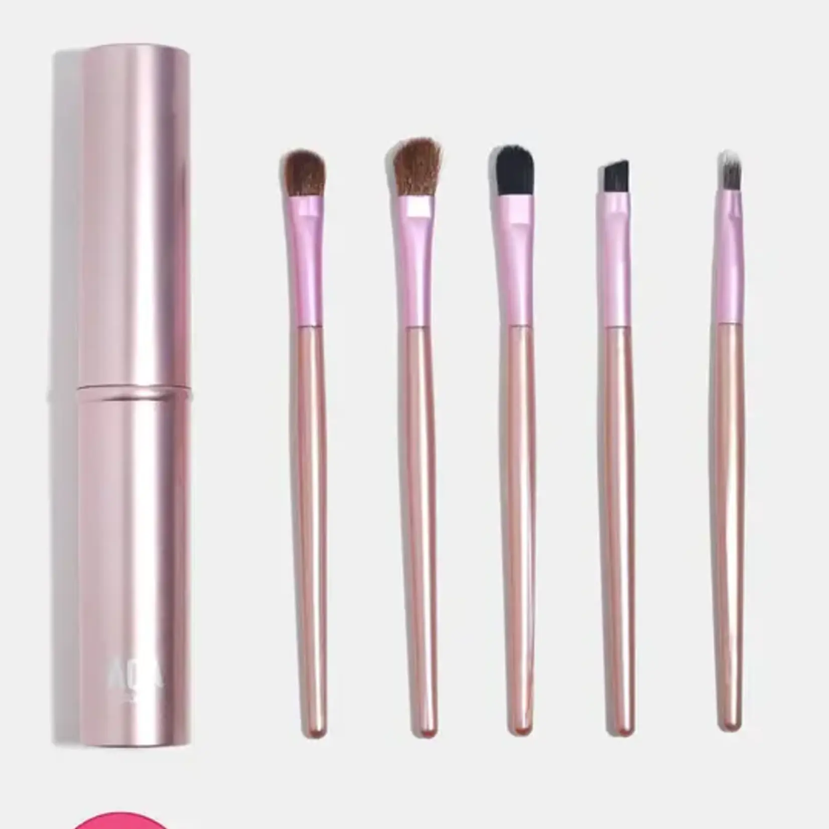 0729 | AOA-2000 ​— AOA 5 Piece Travel Brush Set + Case - Metallic Pink