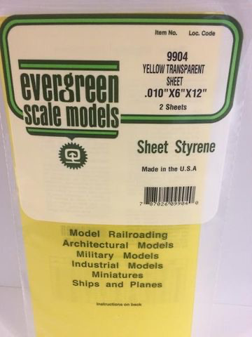 Static Models EVERGREEN 9904 15 X 30cm Coloured Styrene Sheet Yellow .010  (Pack 2)