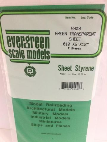 Static Models EVERGREEN 9903 15 X 30cm Coloured Styrene Sheet Green .010  (Pack 2)