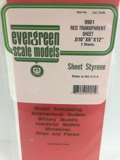 Static Models EVERGREEN 9901 15 X 30cm Coloured Styrene Sheet Red .010  (Pack 2)