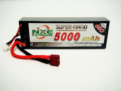 Battery LiPo NXE 7.4v 5000mah 45c H/case Lipo w/Deans