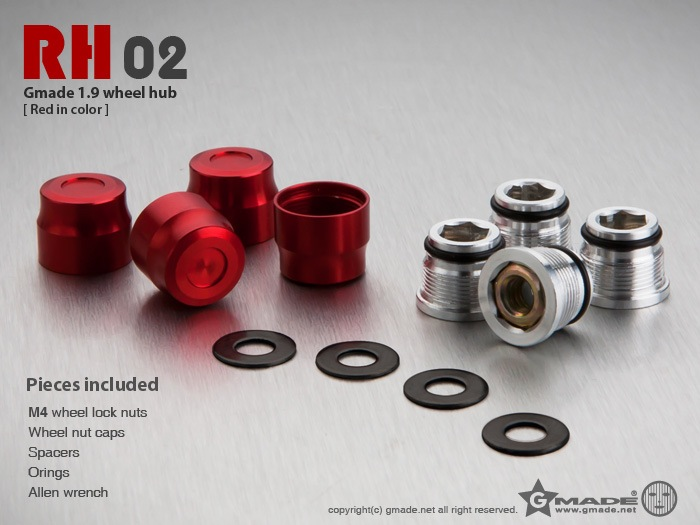 Parts Gmade 1.9 RH02 wheel hubs (Red) (4)