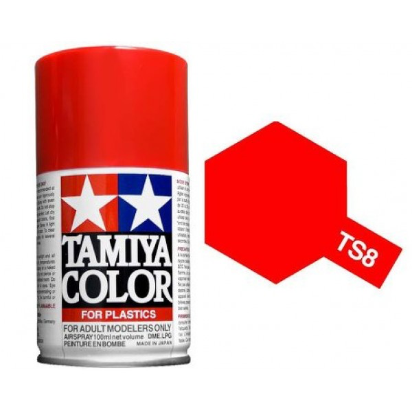 Paint Tamiya Color Spray for Plastics TS-8 Italian Red. 100ml Spray Can