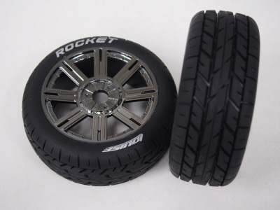 Wheels Louise World B-Rocket Black/Chrome Spoke 1/8 Tyre & Rim On Road