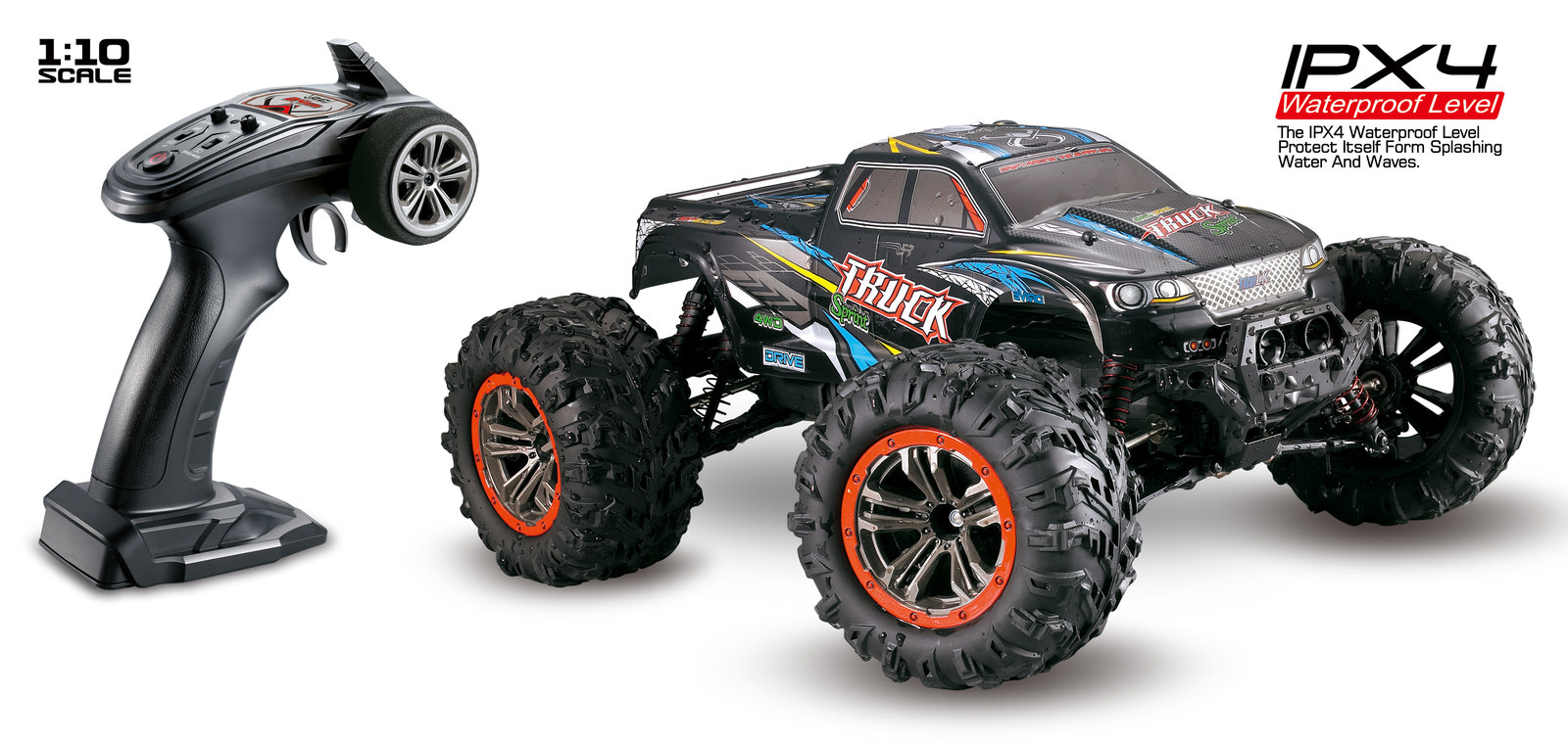 Cars Elect RTR IPX4 1/10 4WD Off Road Brushed Monster Truck (Blue) (Battery & Charger included)