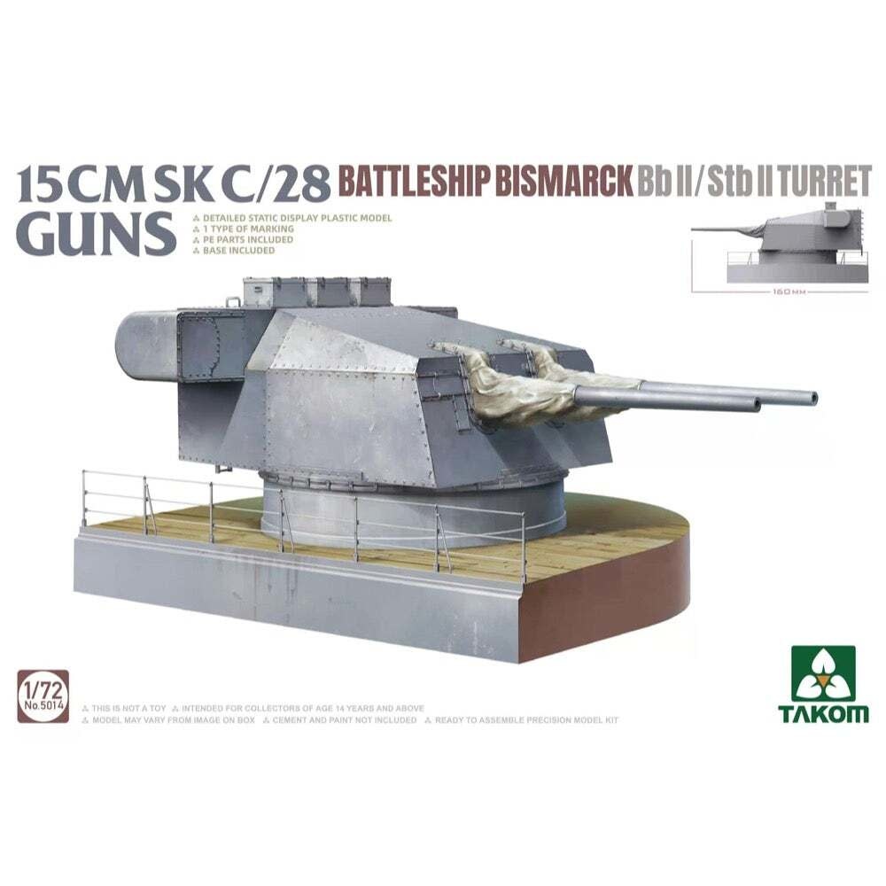 Plastic Kits Takom 1/72 15 CMSK C/28 Battleship Bismarck BB II/STB II Turret Plastic  (q)
