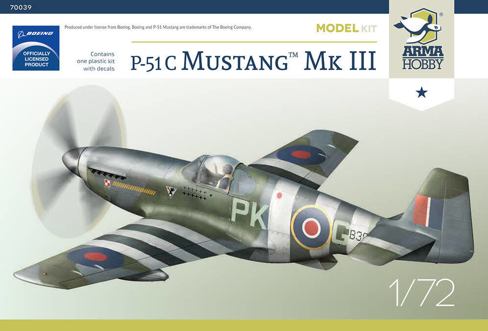 Plastic Kits ARMA HOBBY  1/72 Scale - P-51C Mustang MK III Plastic Model Kit