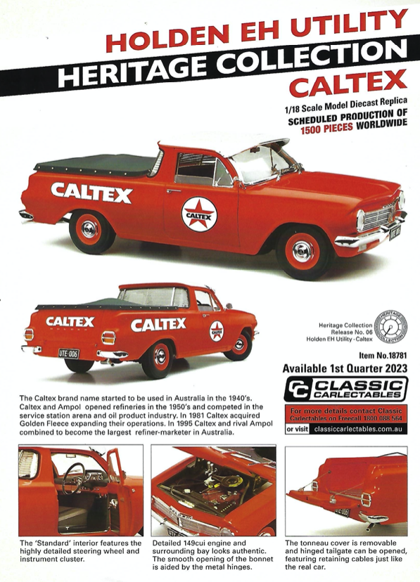Diecast CLASSIC CARLECTABLES Diecast 1/18 Scale Holden EH Utility - Heritage Collection Caltex