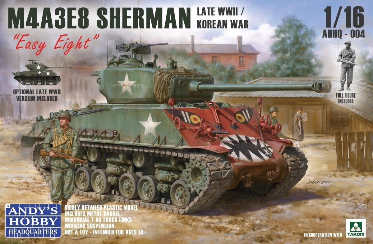 Plastic Kits ANDY'S HOBBY HQ  1/16 Scale - M4A3E Sherman Easy Eight- Late War/Korean War Plastic Model Kit