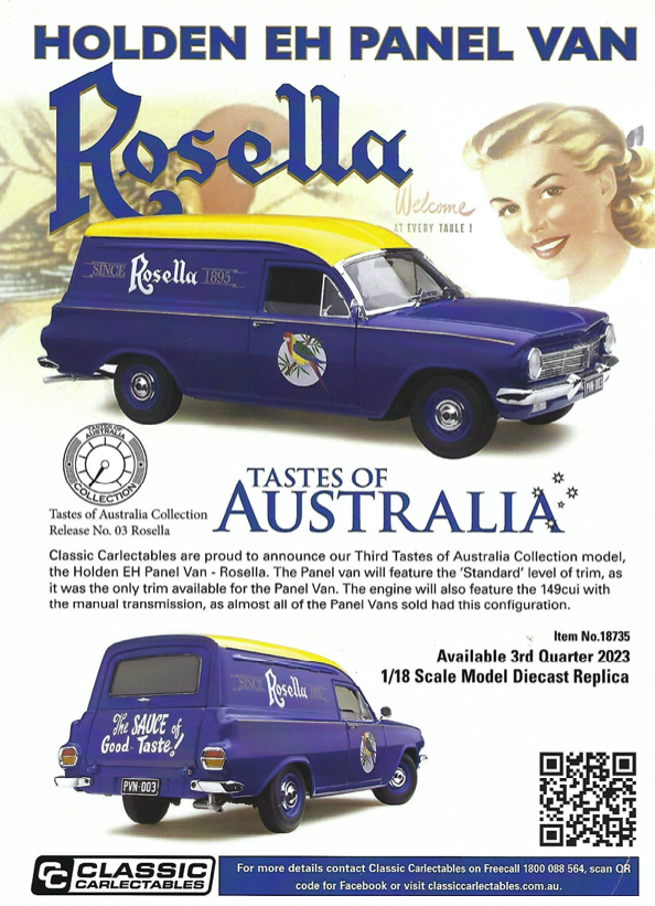 Diecast CLASSIC CARLECTABLES Diecast 1/18 Holden EH Panel Van Tastes of Australia Rosella