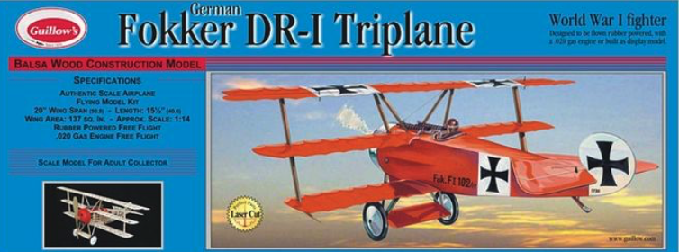 Wooden Kits GUILLOWS Fokker DR-1 Triplane Model Kit