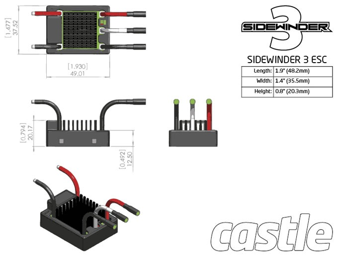 Elect Speed Cont Castle Creations SV3 Sidewinder 12V Waterproof ESC