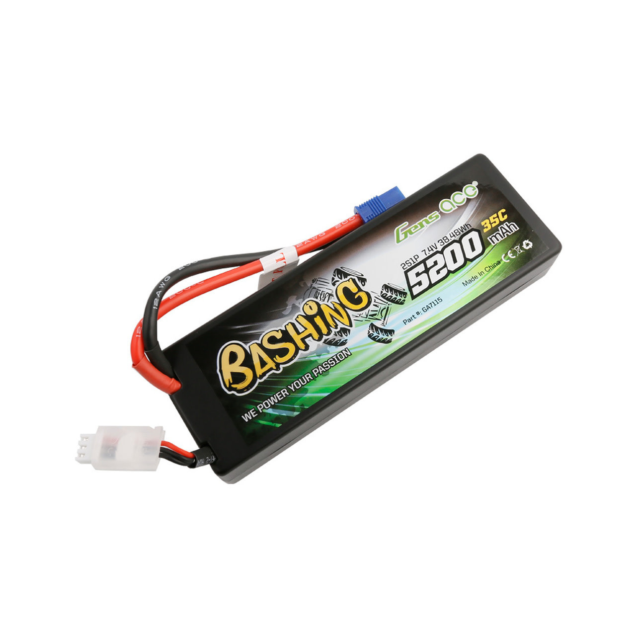 Battery LiPo GENS ACE 2S Bashing 5200mAh 7.4V 35C Hardcase/Hardwired LiPo Battery (EC3)