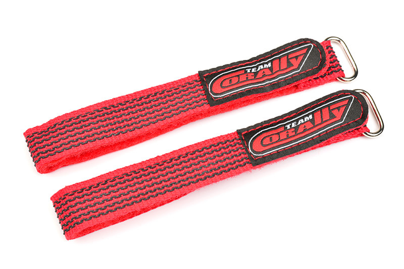 Parts Team Corally - Pro Battery Straps - 300x20mm - Metal Buckle - Silicone Anti-Slip Strings - Red - 2 pcs
