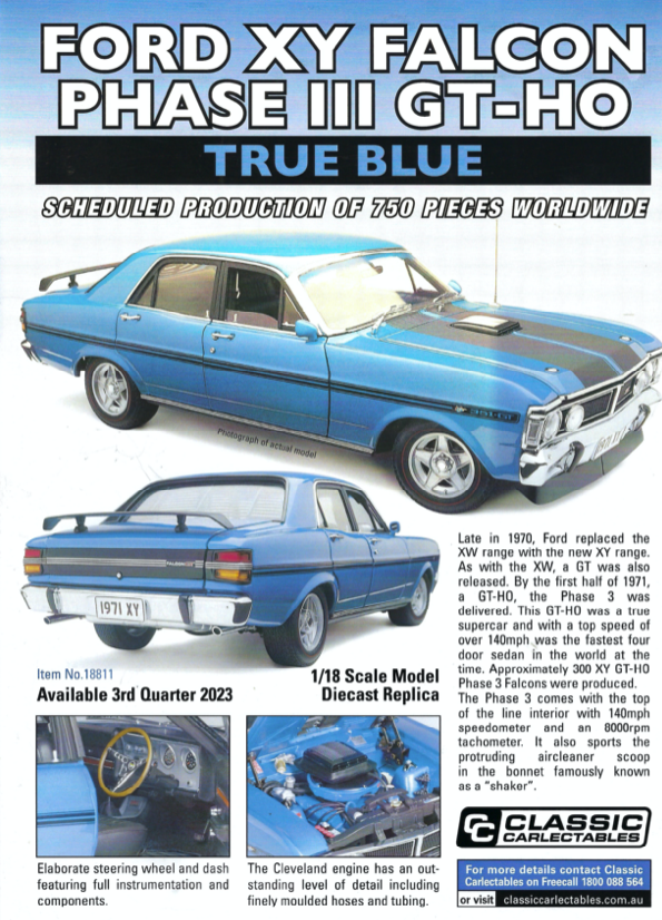Diecast CLASSIC CARLECTABLES Diecast 1/18 Scale Ford XY Falcon Phase 111 GT-HO True Blue