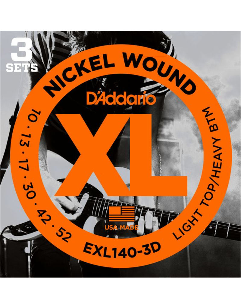 D'addario 3-Sets EXL140 Electric 10-52 Light Top / Heavy Bottom