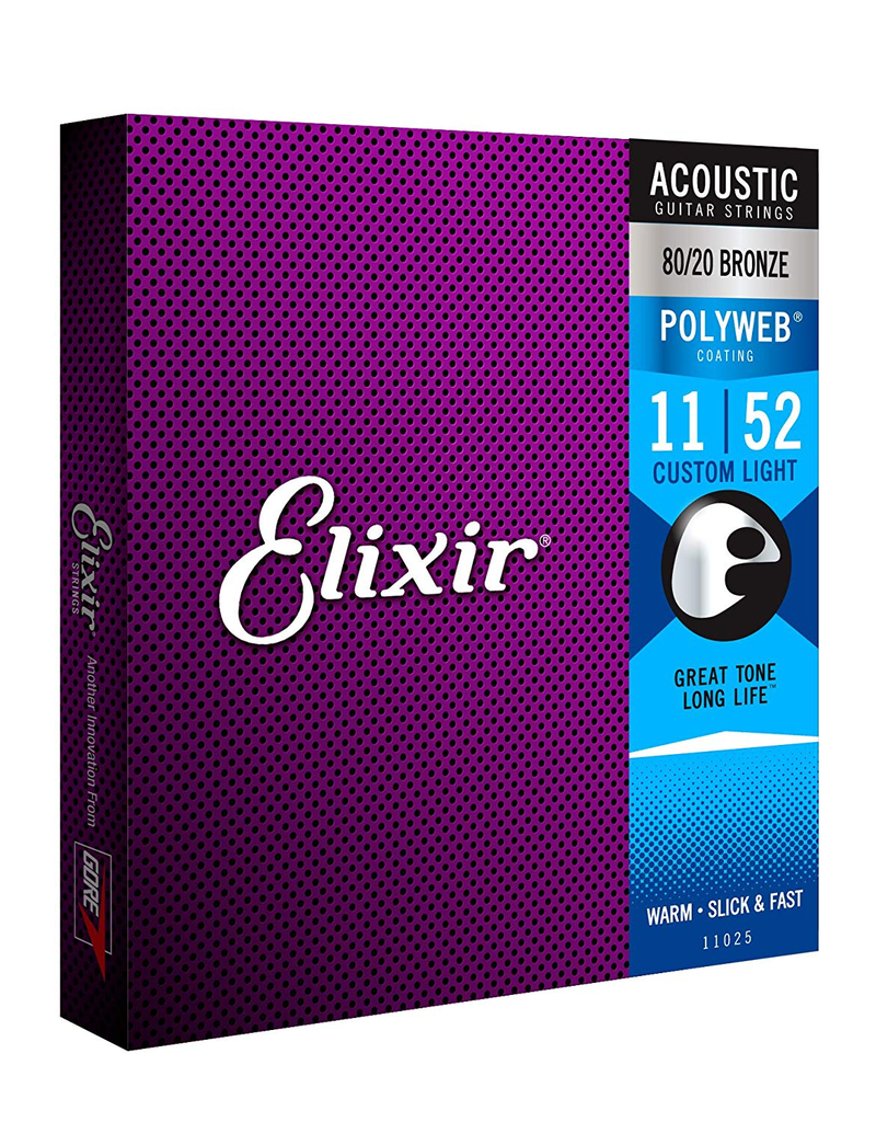 Elixir 11-52 Polyweb 80/20 Acoustic Custom Light  Elixir 11025