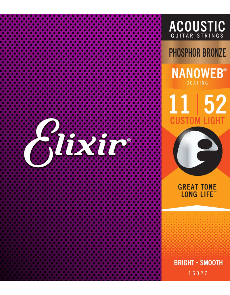 Elixir 11-52 Nanoweb Phosphor Bronze Acoustic Custom Light Elixir 16077