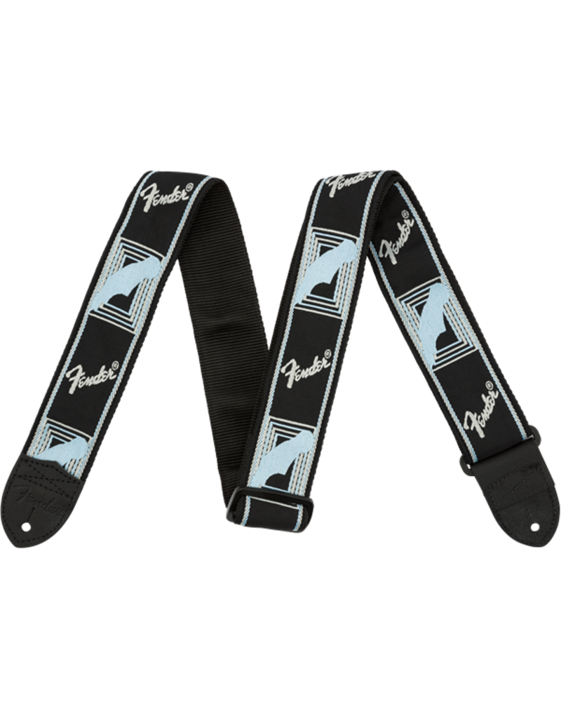 Fender 2" Monogrammed Strap, Black/Light Grey/Blue