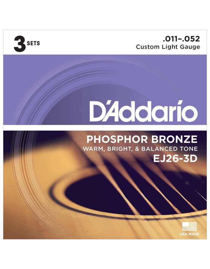 D'addario 3-Sets EJ26 Acoustic 11-52 Custom Light