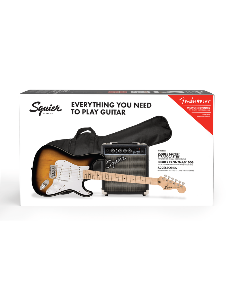 Squier Squier Sonic™ Stratocaster® Pack, Maple Fingerboard, 2-Color Sunburst, Gig Bag, 10G - 240V AU