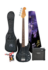 SX 4/4 Scale Bass Guitar P-Style with 15 watt Amp and Gig Bag - Black