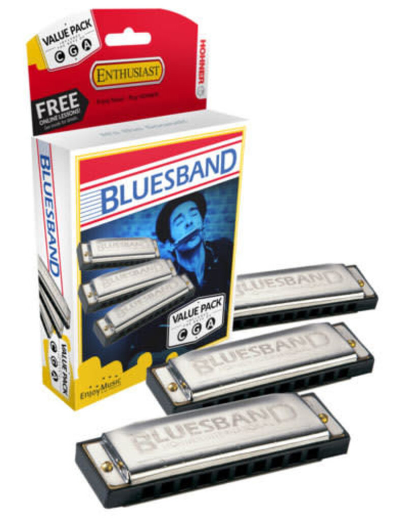 Hohner Bluesband Harmonica 3-Pce Pro Pack in the Keys C, G, A