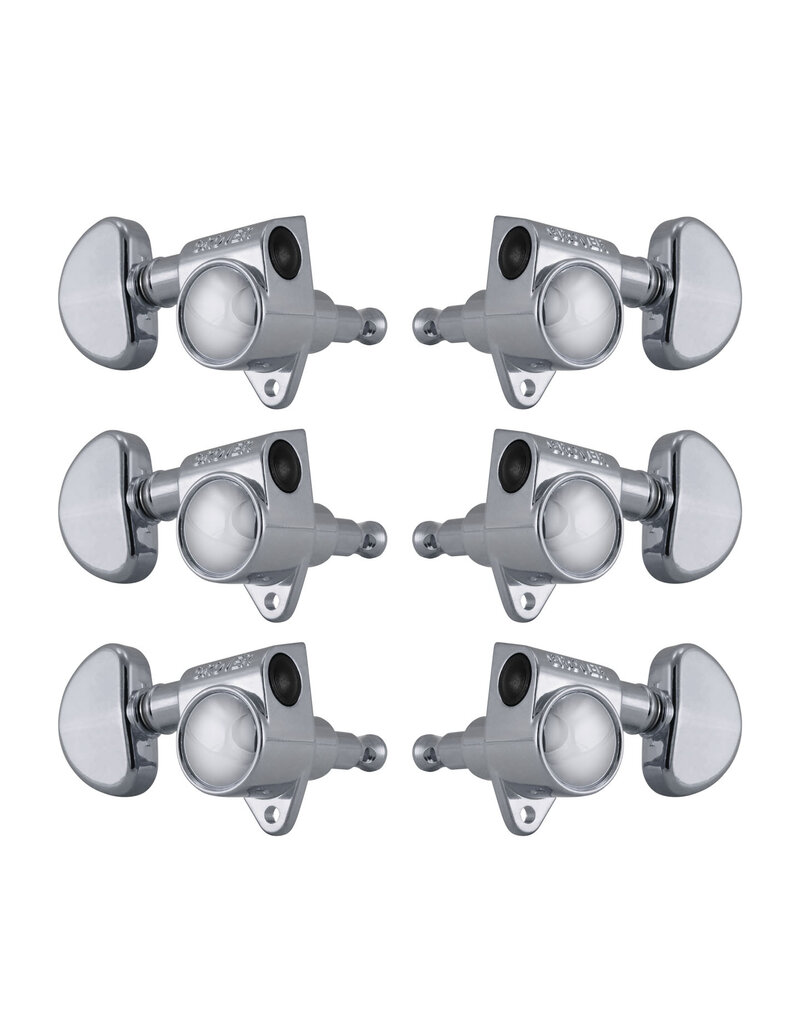 Grover Original Rotomatic. Deluxe diecast housing. 14:1 gear ratio. Singles. 3-a-side. Chrome.