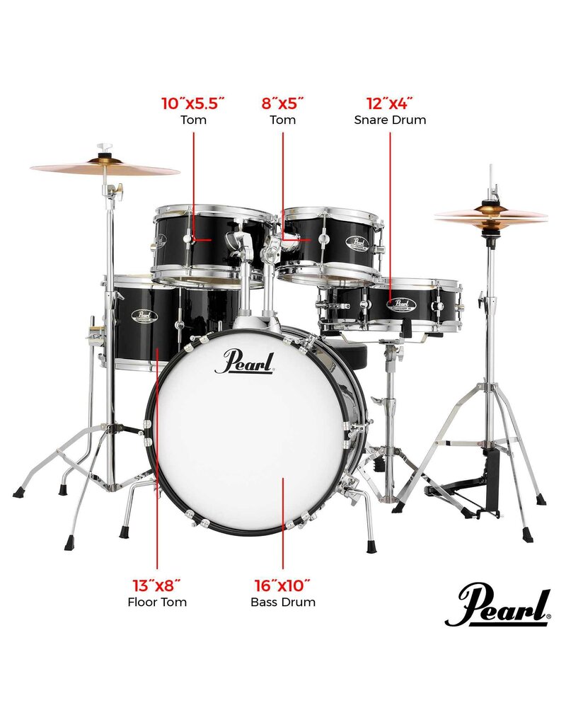 Pearl Roadshow Junior Pink Metallic 5pc with Harware and Cymbals - 16 Bass, 8-10-13, 12 Snare