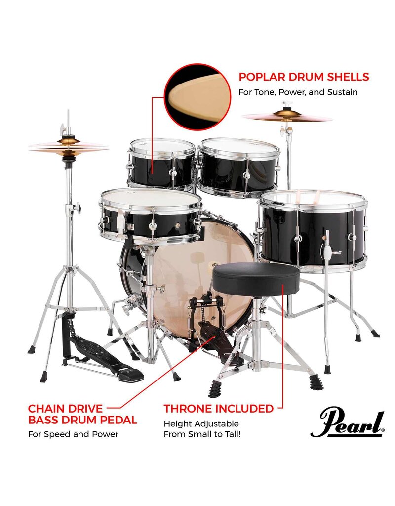 Pearl Roadshow Junior Pink Metallic 5pc with Harware and Cymbals - 16 Bass, 8-10-13, 12 Snare