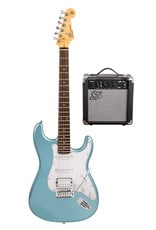 SX HSS 4/4 Guitar Pack - Metallic Ice Blue + SX10 amp