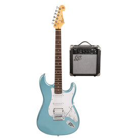 SX HSS 4/4 Guitar Pack - Metallic Ice Blue + SX10 amp