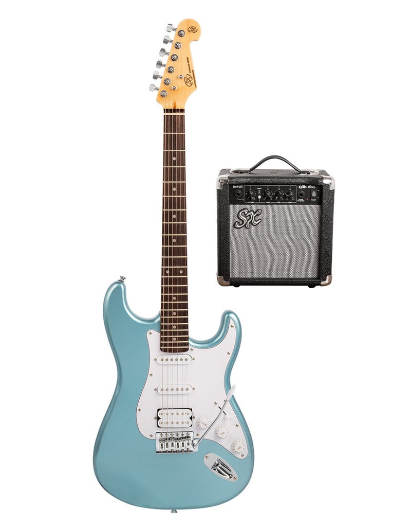 SX HSS 4/4 Guitar Pack - Metallic Ice Blue + SX10 amp