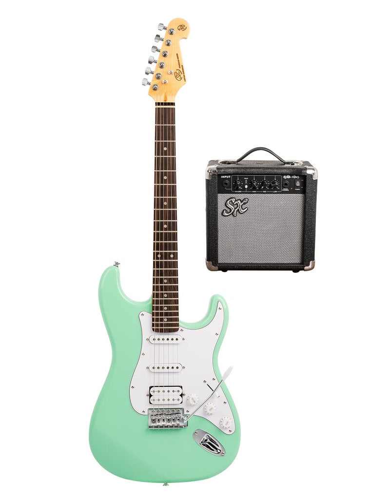 SX HSS 4/4 Guitar Pack - Surf Green + SX10 amp