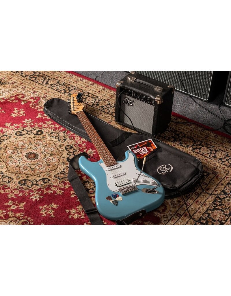 SX HSS 4/4 Guitar Pack - Metallic Ice Blue + SX10 amp