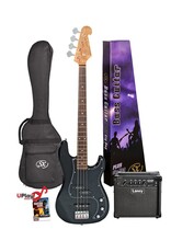 SX 4/4 Scale Bass Guitar P-Style and 15 watt amp and Gig Bag - Black