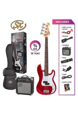 SX 3/4 size short scale bass and 10 watt amp package - Candy Apple Red