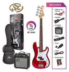 SX 3/4 size short scale bass and 10 watt amp package - Candy Apple Red