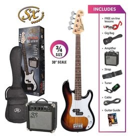 SX 3/4 size short scale bass and 10 watt amp package - Sunburst